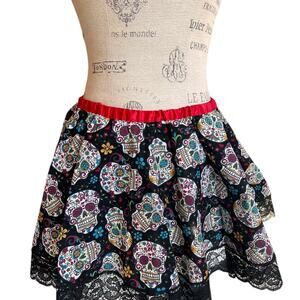 Handmade circle skirt - day of the dead sugar skull pattern, versatile wear